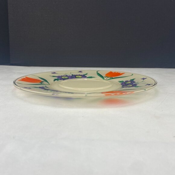 Hand Painted Glass Serving Plate Orange Purple Flowers - Picture 6 of 9
